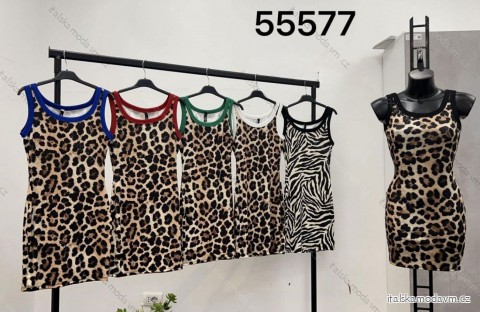 Šaty letné mini na ramienka dámske leopard (S/M ONE SIZE) TALIANSKA MÓDA IMM24M55577A