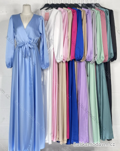 Šaty dlhé elegantné saténové dlhý rukáv dámske (S/M ONE SIZE) TALIANSKA MÓDA IMPBBP24O782