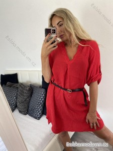 Šaty mušelínové s opaskom 3/4 dlhý rukáv dámske (S/M/L ONE SIZE) TALIANSKA MÓDA IM424GINA/DU