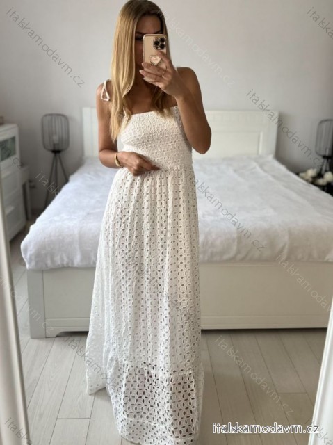 Šaty dlhé letné boho krajkové na ramienka dámske (S/M ONE SIZE) TALIANSKA MÓDA IMPEM2323073/DU S / M biela