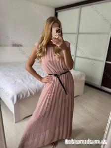 Šaty dlhé letné elegantné skladané s opaskom bez rukávu dámske (S/M ONE SIZE) TALIANSKA MÓDA IMPMD2413198/DU