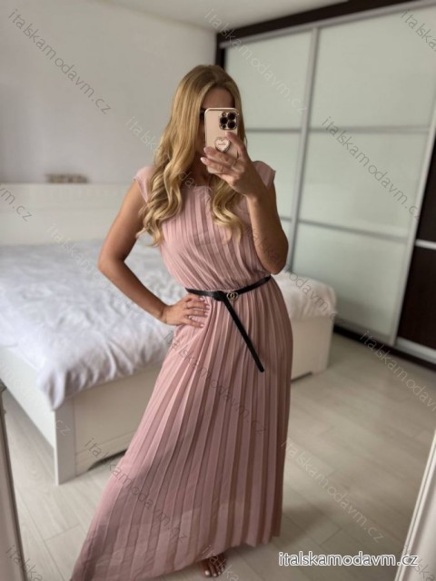 Šaty dlhé letné elegantné skladané s opaskom bez rukávu dámske (S/M ONE SIZE) TALIANSKA MÓDA IMPMD2413198