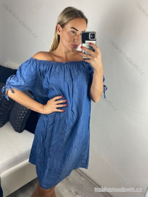 šaty oversize letní riflové krátký rukáv dámské (S/M/L ONE SIZE) ITALSKá MODA IMSM24070/DU -   tmavo modrá -   M / L