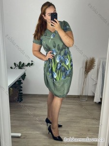 Šaty krátky rukáv dámske nadrozmer (XL/2XL ONE SIZE) TALIANSKA MÓDA IM423TULIP