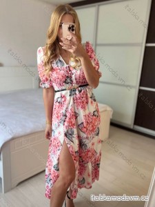 Šaty dlhé košeľové krátky rukáv dámske (S/M/L ONE SIZE) TALIANSKA MÓDA IMWGB24042S-3/DUR