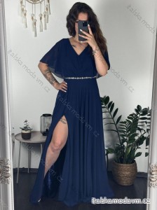 šaty dlhé elegantné spoločenské krátky rukáv dámske (M/L ONE SIZE) TALIANSKA MÓDA IMM24XF50124/DUR