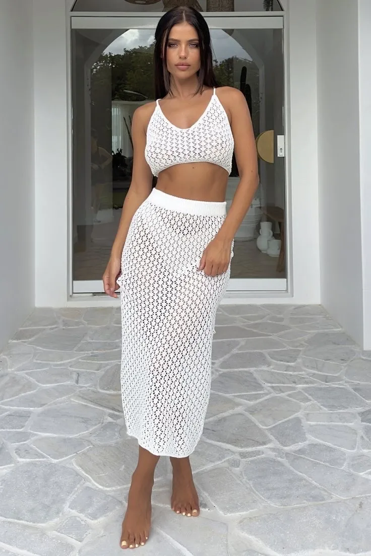 Súprava elegantná čipková sukňa dlhá a croptop na ramienka dámsky (S/M ONE SIZE) TALIANSKA MÓDA IMPBB24Y24223