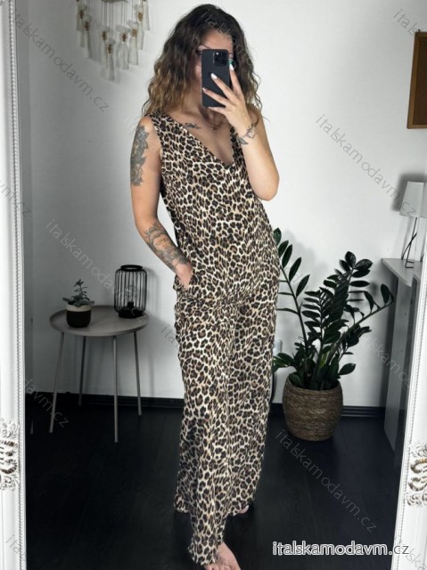 Overal letné dlhý leopard bez rukávov dámske (S/M ONE SIZE) TALIANSKA MÓDA IMM24M55717/DR -   hnedá
 -   42/44