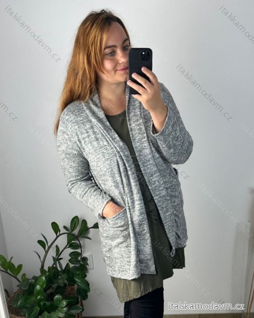 Cardigan slabý dlhý rukáv dámsky nadrozmer (50/52 ONE SIZE) TALIANSKA MÓDA IMD24VENTURA