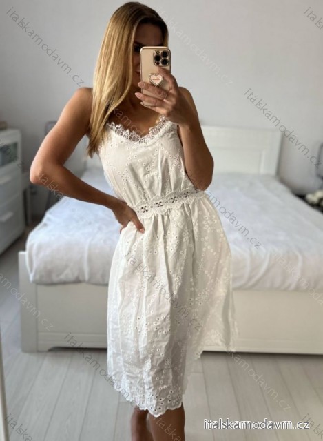 Šaty letné boho krajkové na ramienka dámske (S/M ONE SIZE) TALIANSKA MÓDA IMPEM231128/DU S / M biela