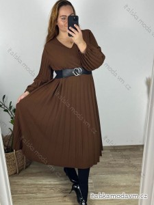 Šaty dlhé elegantné skladané dlhý rukáv dámske nadrozmer (54/56/58 ONE SIZE) TALIANSKA MÓDA IM424662