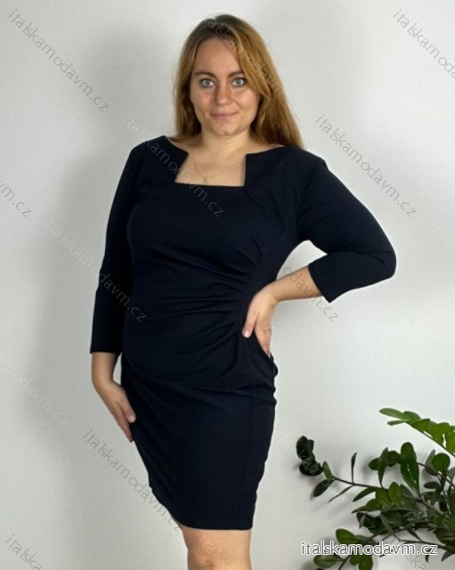 Šaty elegantné púzdrové 3/4 rukáv dámske (2XL-4XL) TALIANSKA MÓDA IMM23M23121XL/DUR 4XL tmavo modrá