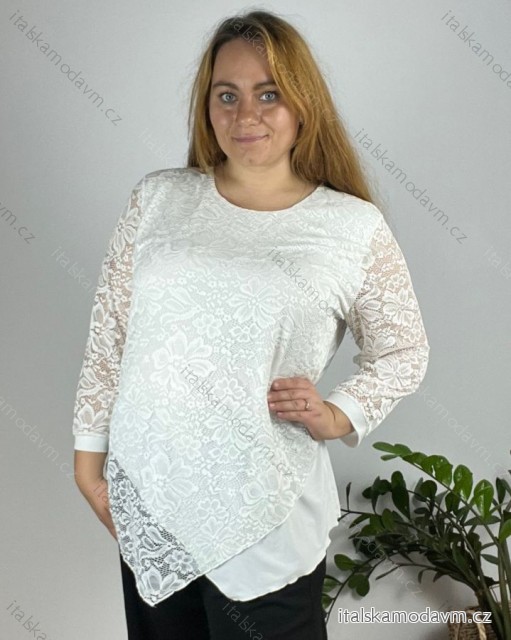 Tunika elegantný dlhý rukáv dámska nadrozmer (XL-5XL ONE SIZE) POLSKÁ  MÓDA PMFF241447/DR 5XL biela