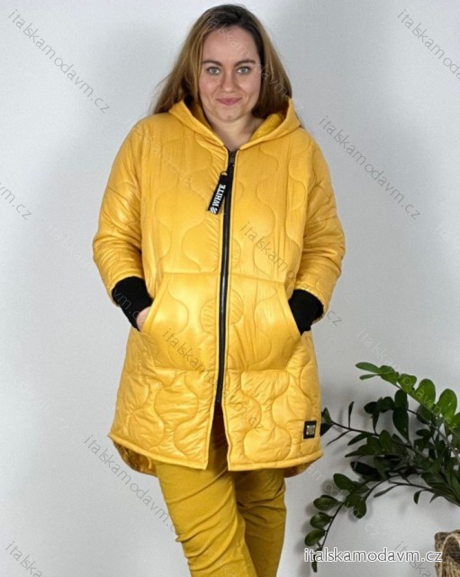 Bunda s kapucňou dámska nadrozmer (3XL/4XL ONE SIZE) TALIANSKA MÓDA IM423683/DUR žlutá 3XL/4XL