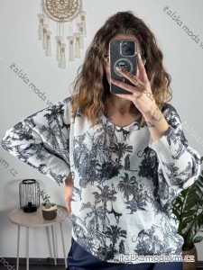 Sveter oversize krátký rukáv tenký s potlačou dámsky (M/L ONE SIZE) TALIANSKA MóDA IMSM24OAZA/DUR