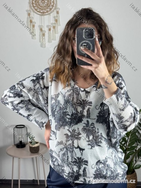 Sveter oversize krátký rukáv tenký s potlačou dámsky (M/L ONE SIZE) TALIANSKA MóDA IMSM24OAZA/DUR -   biela -   M / L