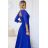 Šaty dlhé elegantné spoločenské krajkové s výstrihom dlhý rukáv (S - 2XL) Poľská móda- Royal blue 309-12 AMBER modrá kráľovská M