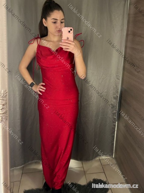 Šaty dlouhé elegantní společenské třpytivé na ramínka dámské (S/M/L ONE SIZE) ITALSKÁ MÓDA IMPSH2593328 vínová S/M/L