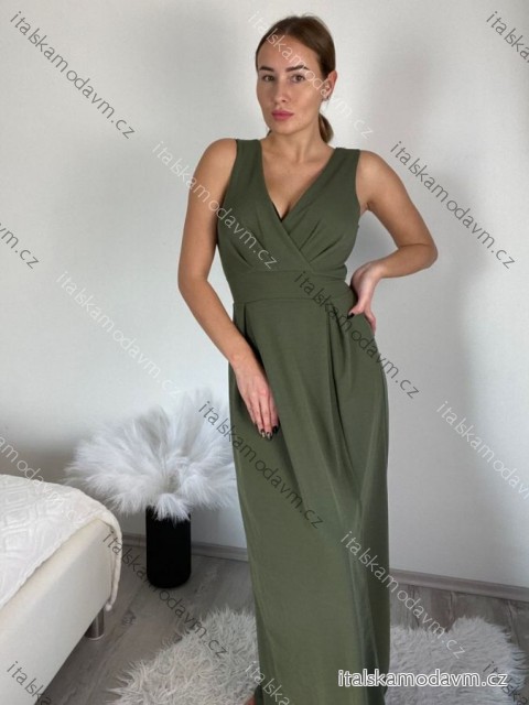 Šaty elegantné spoločenské dlhé na ramienka dámske (XS/S/M/L ONE SIZE) TALIANSKA MÓDA IMWB24KESI/DUR - zelená khaki - M/L