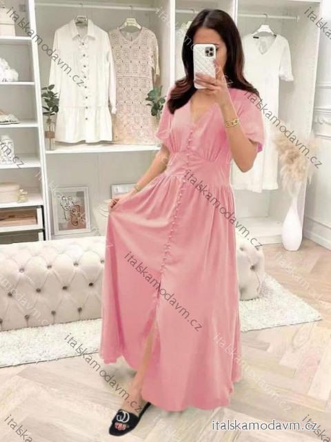 Šaty dlouhé elegantní letní krátký rukáv dámské (XS/S/M ONE SIZE) ITALSKÁ MÓDA IMD25104