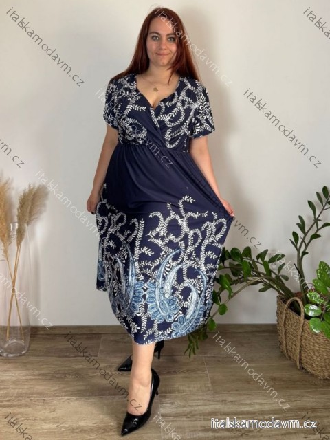 Šaty volnočasové letní krátký rukáv dámské nadrozměr (50/52/54 ONE SIZE) ITALSKÁ MÓDA IM425CARLOTTA